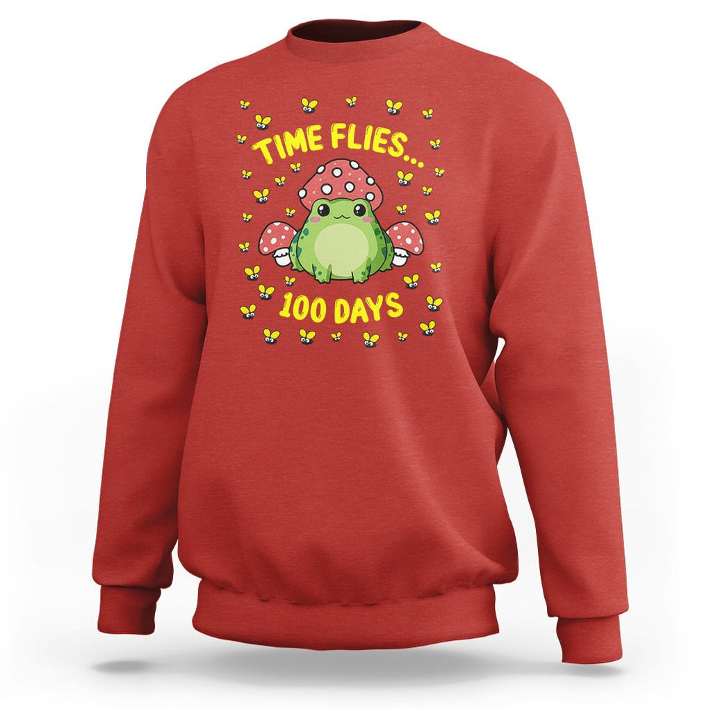 100th Day Of School Sweatshirt Time Flies Frog 100 Days TS09 Red Printyourwear