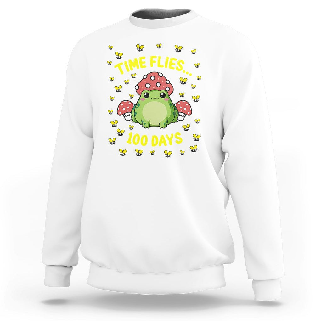 100th Day Of School Sweatshirt Time Flies Frog 100 Days TS09 White Printyourwear