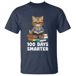 100th Day Of School T Shirt 100 Days Smarter Funny Kitty Cat Reading Book TS09 Navy Printyourwear