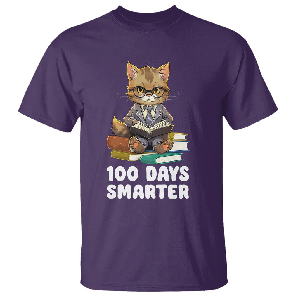 100th Day Of School T Shirt 100 Days Smarter Funny Kitty Cat Reading Book TS09 Purple Printyourwear