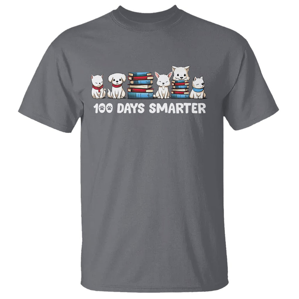 100th Day Of School T Shirt 101 Days Smarter Cute Dog Puppy TS09 Charcoal Printyourwear