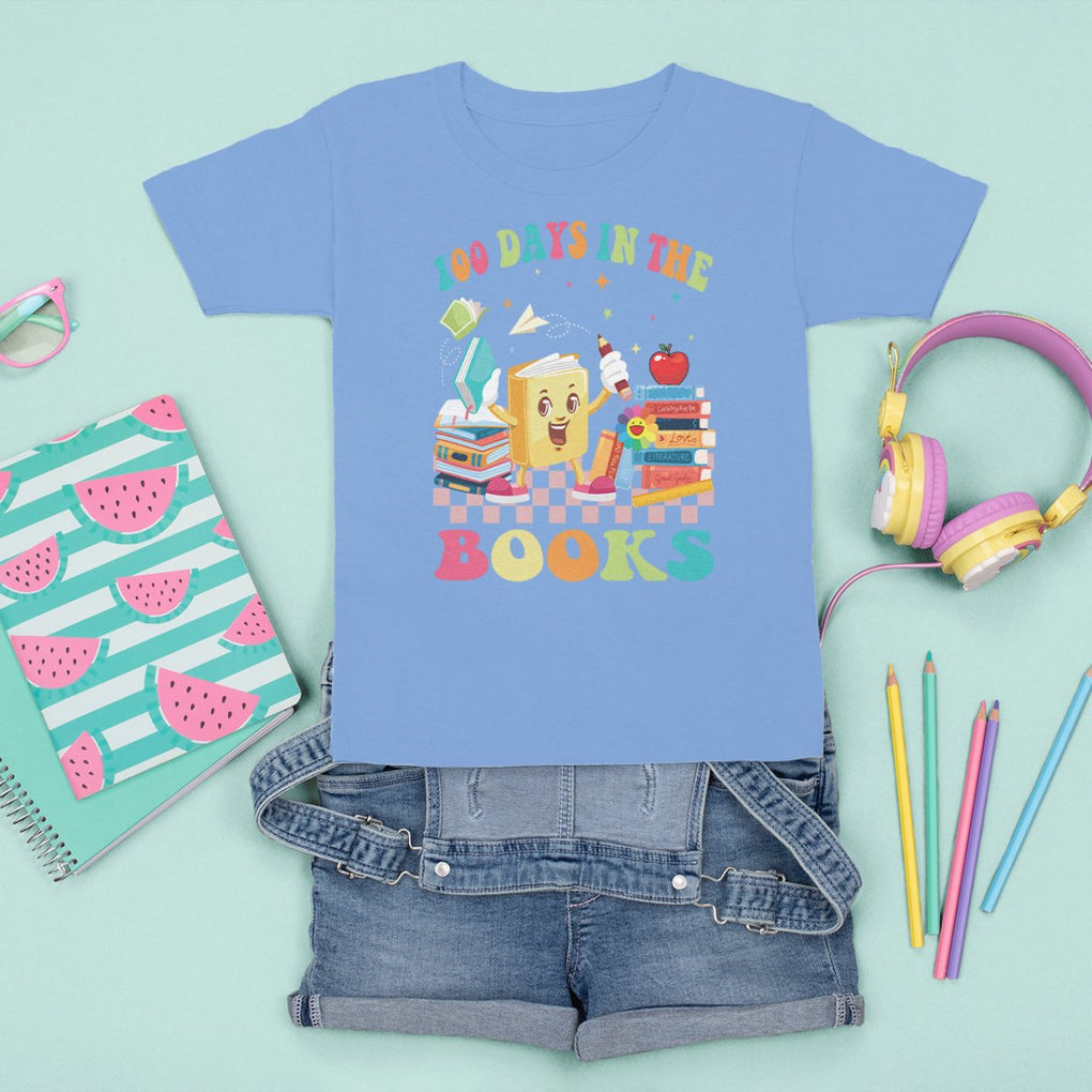 100th Day Of School T Shirt For Kid 100 Days In The Books Reading Bookworm TS09 Carolina Blue Printyourwear