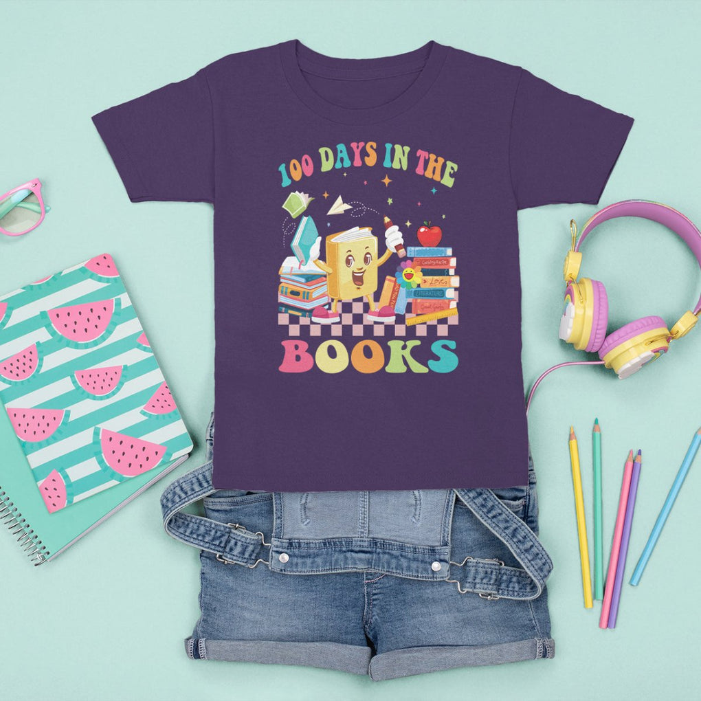 100th Day Of School T Shirt For Kid 100 Days In The Books Reading Bookworm TS09 Purple Printyourwear