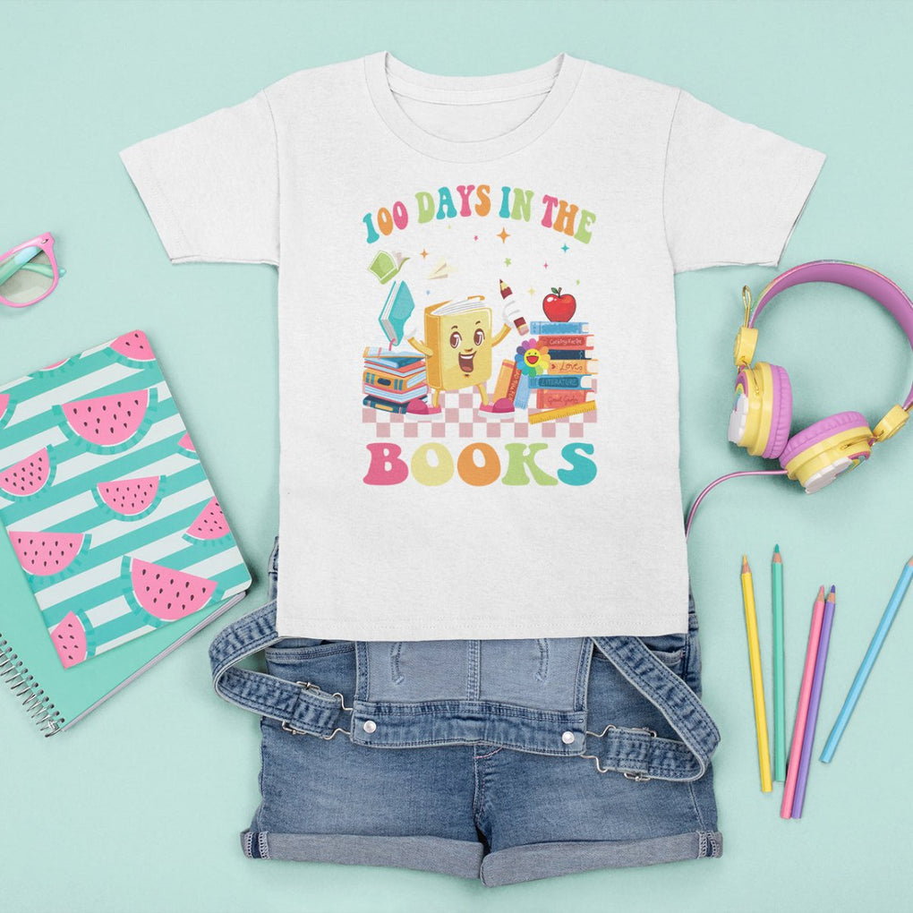 100th Day Of School T Shirt For Kid 100 Days In The Books Reading Bookworm TS09 White Printyourwear