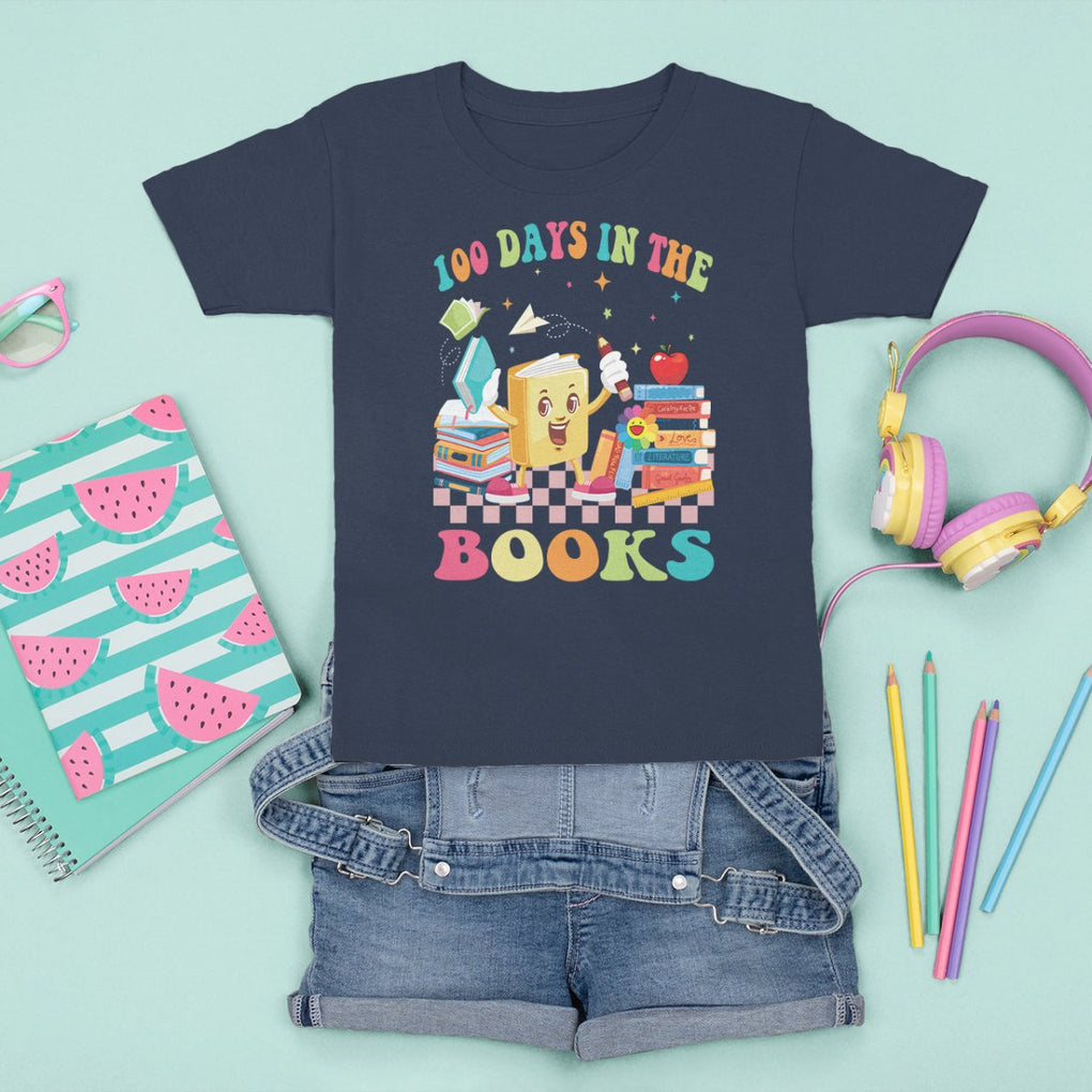 100th Day Of School T Shirt For Kid 100 Days In The Books Reading Bookworm TS09 Navy Printyourwear
