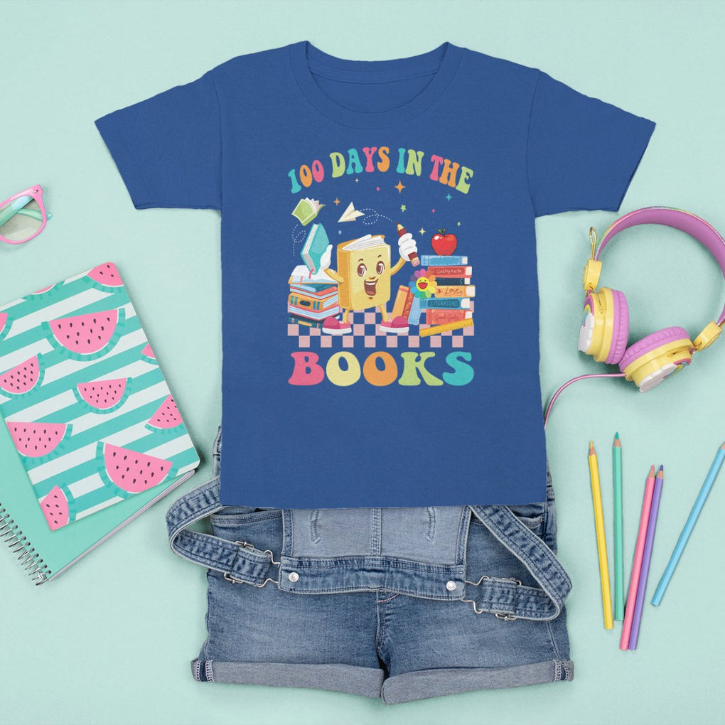 100th Day Of School T Shirt For Kid 100 Days In The Books Reading Bookworm TS09 Royal Blue Printyourwear