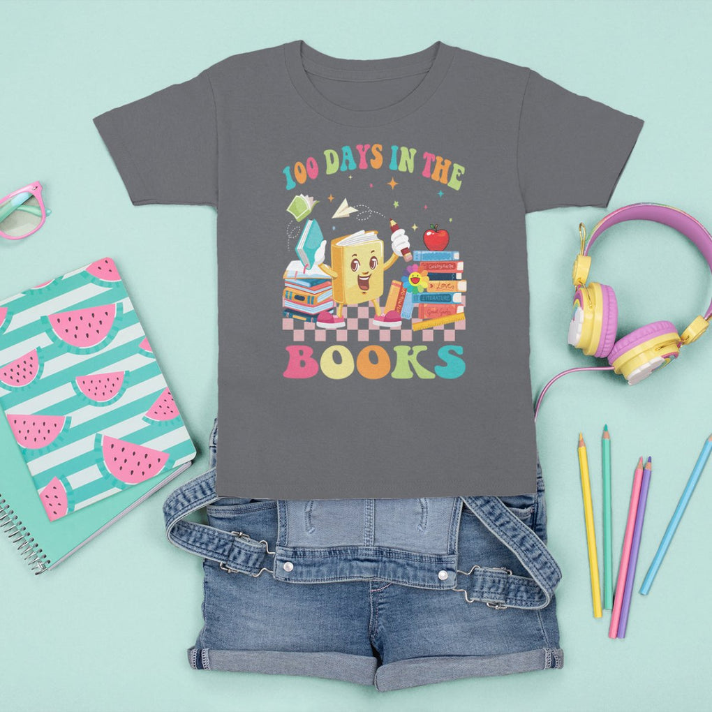 100th Day Of School T Shirt For Kid 100 Days In The Books Reading Bookworm TS09 Charcoal Printyourwear