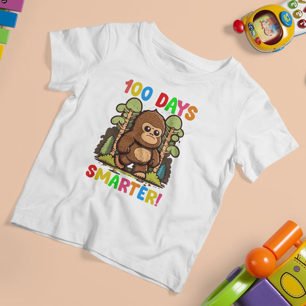 100th Day Of School T Shirt For Kid 100 Days Smarter Cute Bigfoot Sasquatch TS09 White Printyourwear