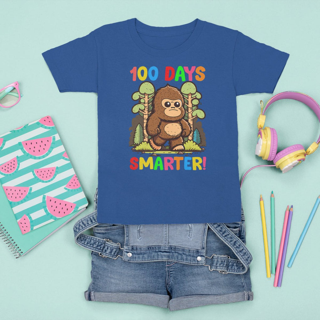 100th Day Of School T Shirt For Kid 100 Days Smarter Cute Bigfoot Sasquatch TS09 Royal Blue Printyourwear