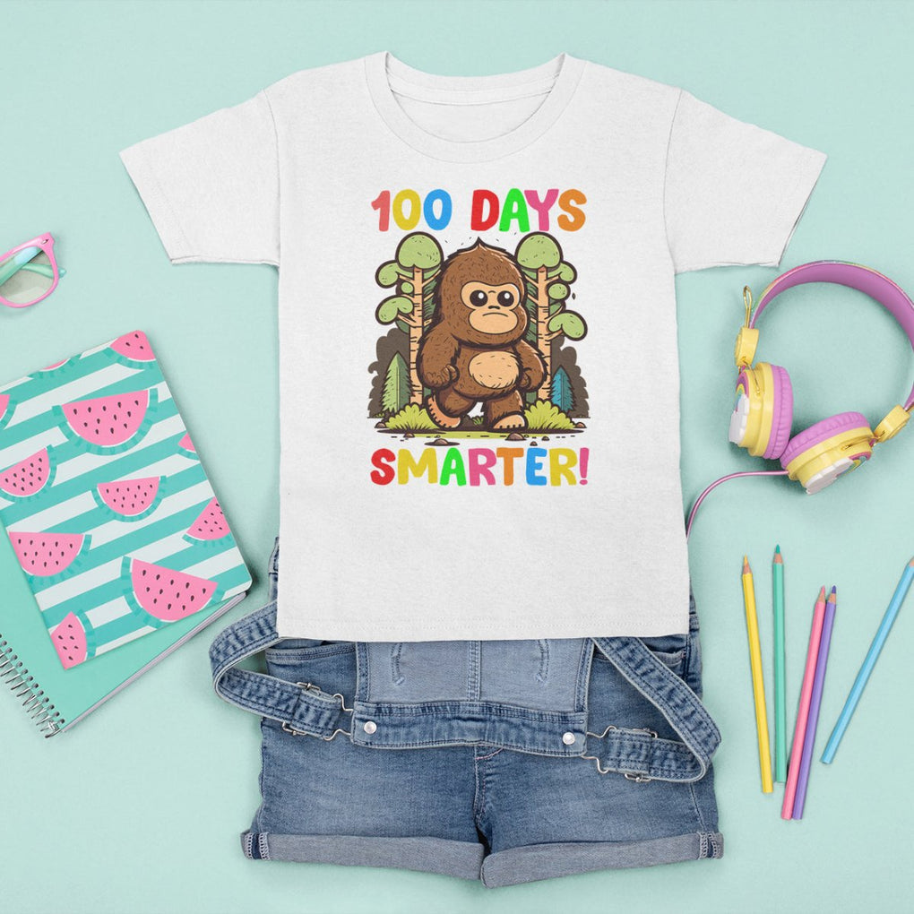100th Day Of School T Shirt For Kid 100 Days Smarter Cute Bigfoot Sasquatch TS09 White Printyourwear