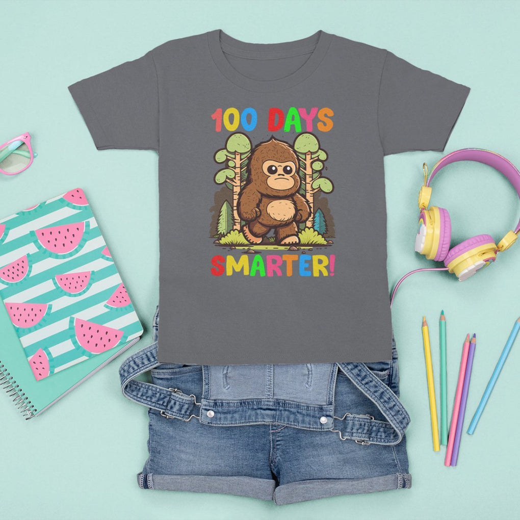 100th Day Of School T Shirt For Kid 100 Days Smarter Cute Bigfoot Sasquatch TS09 Charcoal Printyourwear
