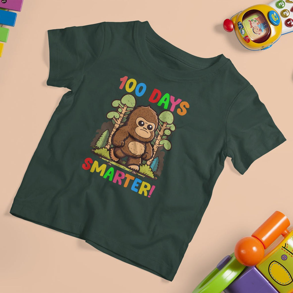 100th Day Of School T Shirt For Kid 100 Days Smarter Cute Bigfoot Sasquatch TS09 Dark Forest Green Printyourwear