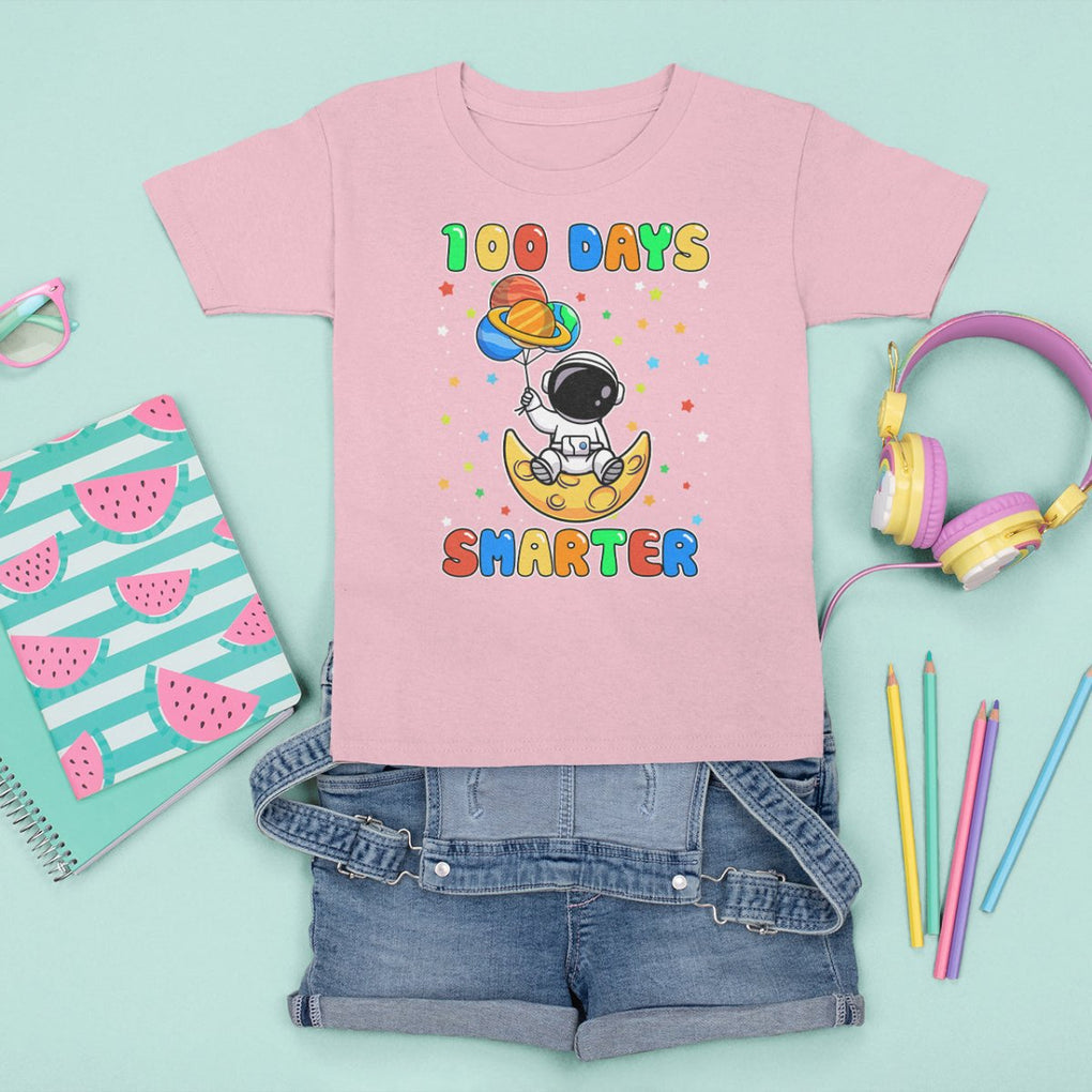100th Day Of School T Shirt For Kid 100 Days Smarter Funny Astronaut Space Balloon TS09 Light Pink Printyourwear