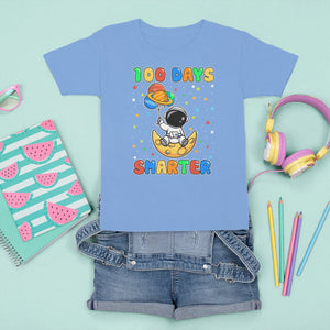100th Day Of School T Shirt For Kid 100 Days Smarter Funny Astronaut Space Balloon TS09 Carolina Blue Printyourwear