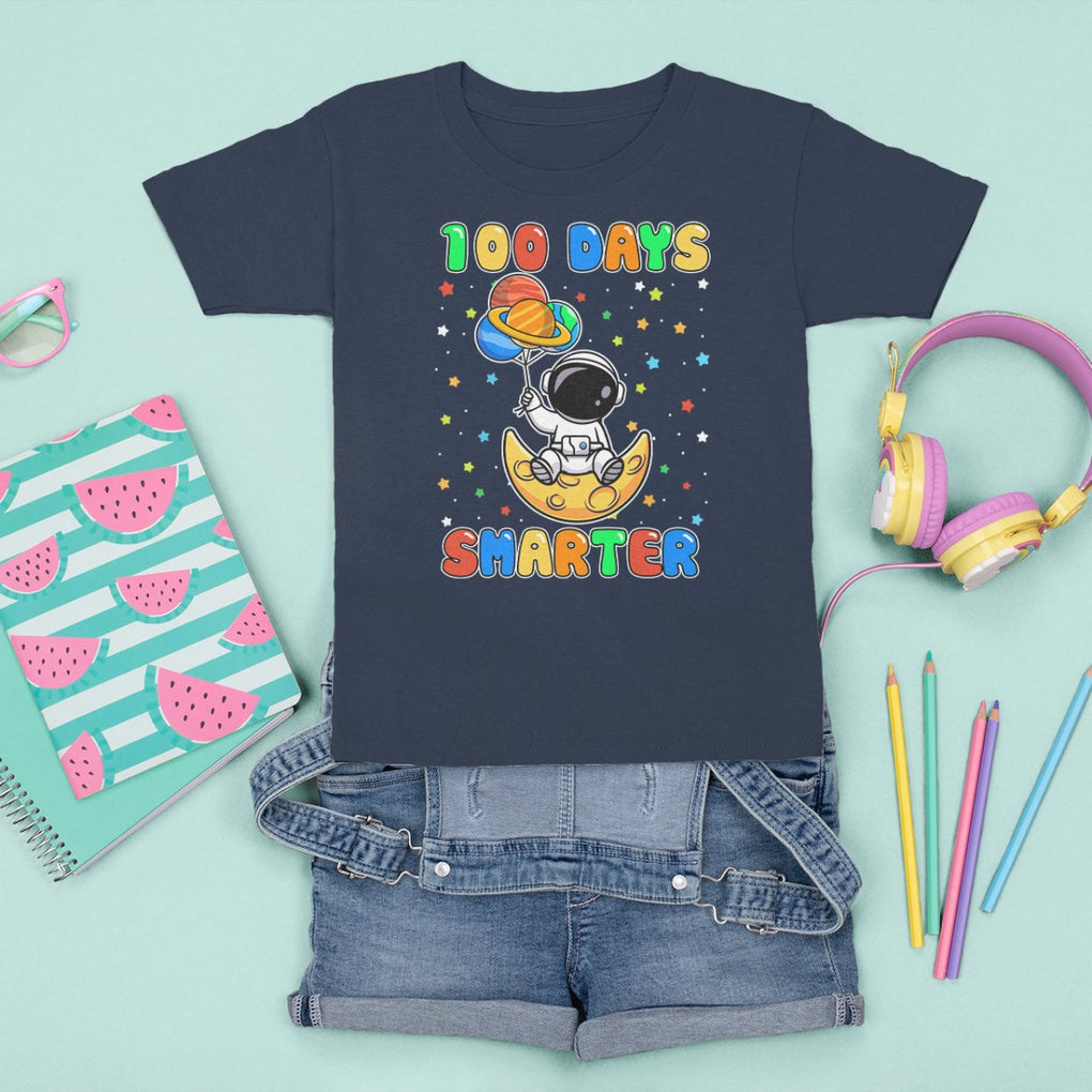 100th Day Of School T Shirt For Kid 100 Days Smarter Funny Astronaut Space Balloon TS09 Navy Printyourwear