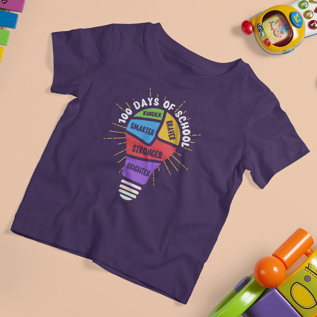 100th Day Of School T Shirt For Kid 100 Days Smarter Kinder Stronger Brighter Brave TS09 Purple Printyourwear