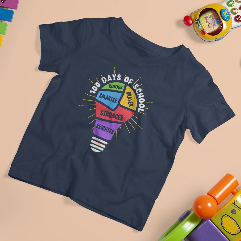 100th Day Of School T Shirt For Kid 100 Days Smarter Kinder Stronger Brighter Brave TS09 Navy Printyourwear