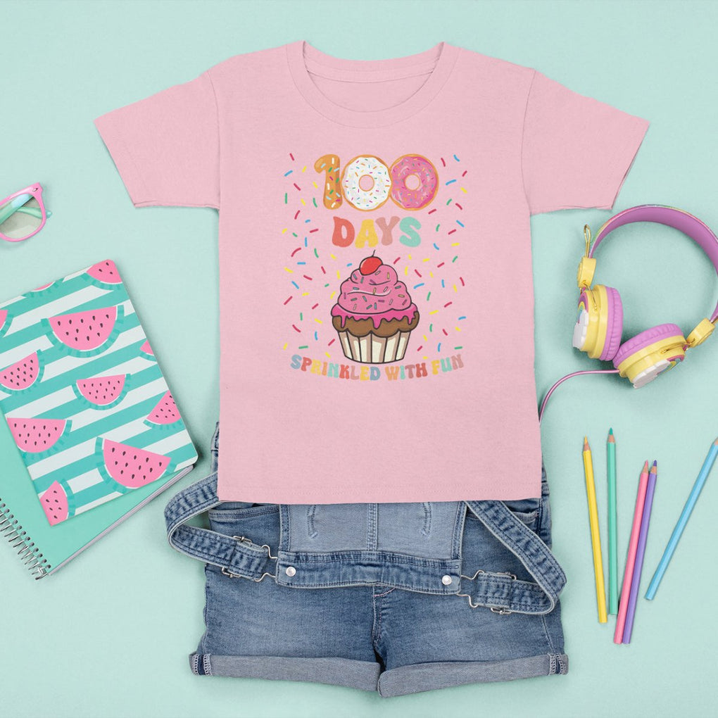 100th Day Of School T Shirt For Kid 100 Days Sprinkled With Fun Cupcake Donut TS09 Light Pink Printyourwear