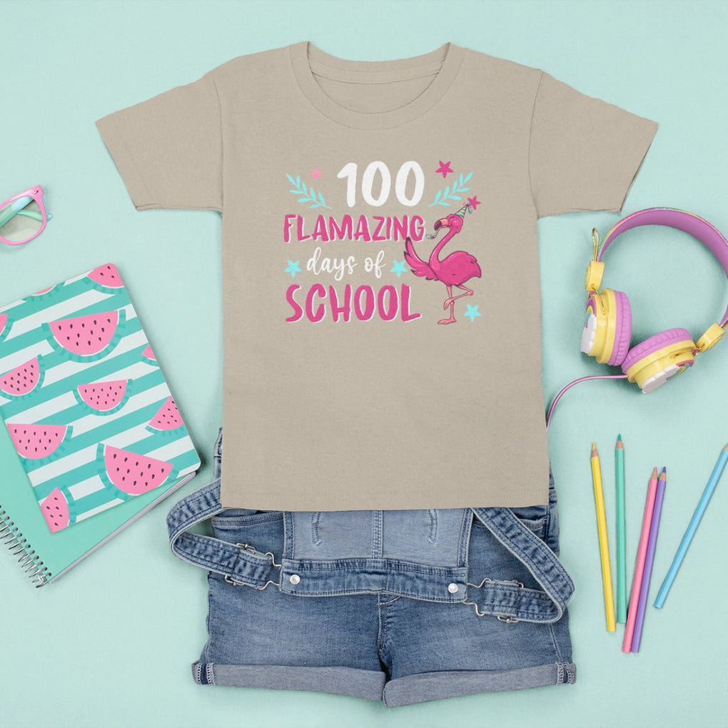 100th Day Of School T Shirt For Kid 100 Flamazing Days Flamingo TS09 Sand Printyourwear
