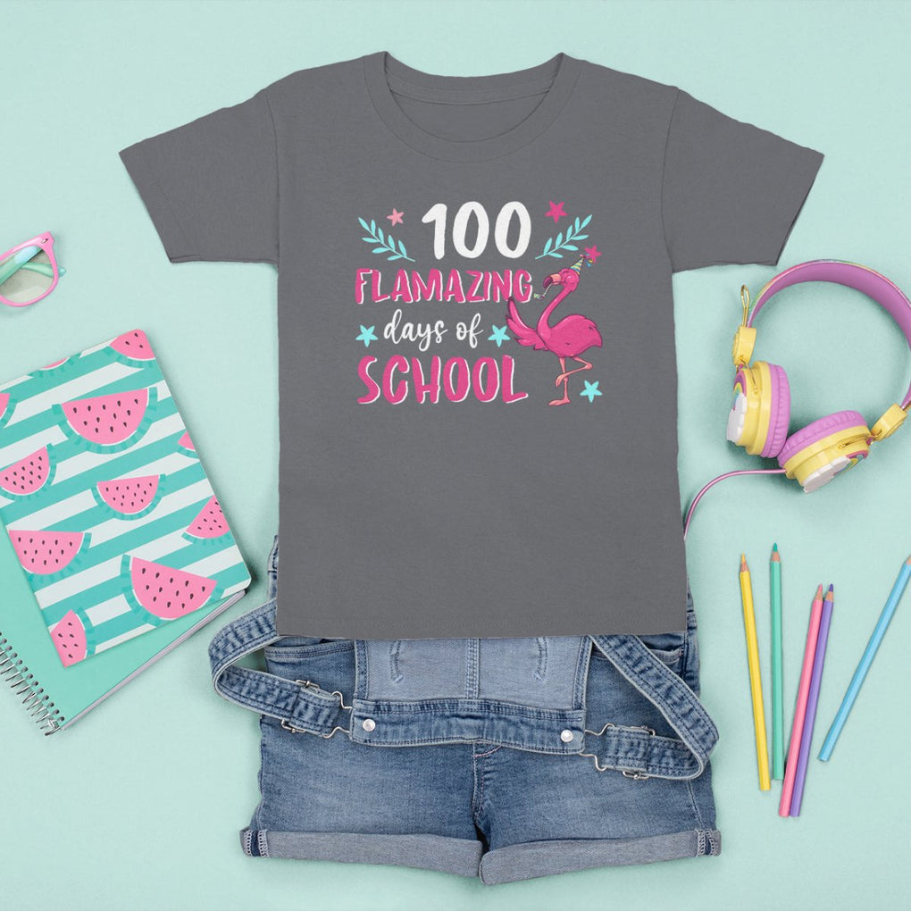 100th Day Of School T Shirt For Kid 100 Flamazing Days Flamingo TS09 Charcoal Printyourwear
