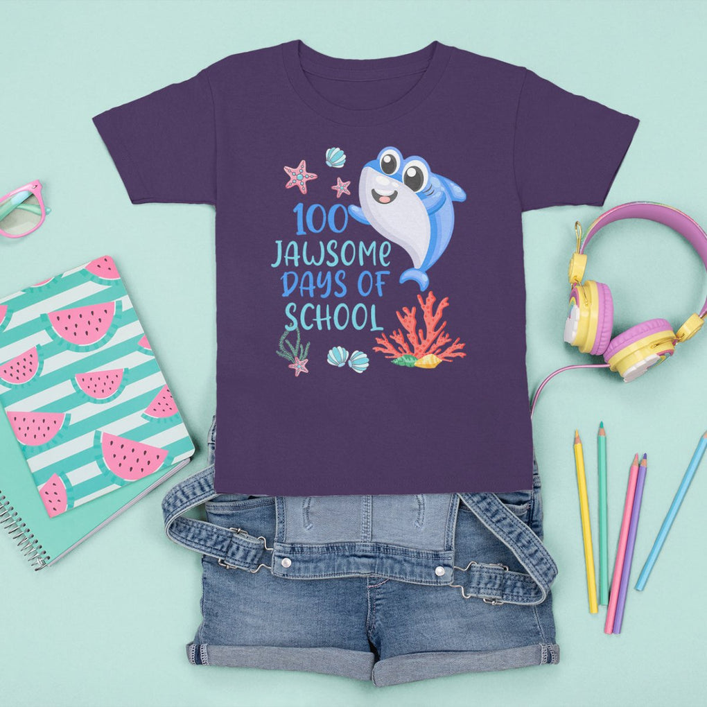 100th Day Of School T Shirt For Kid 100 Jawsome Days Funny Shark TS09 Purple Printyourwear