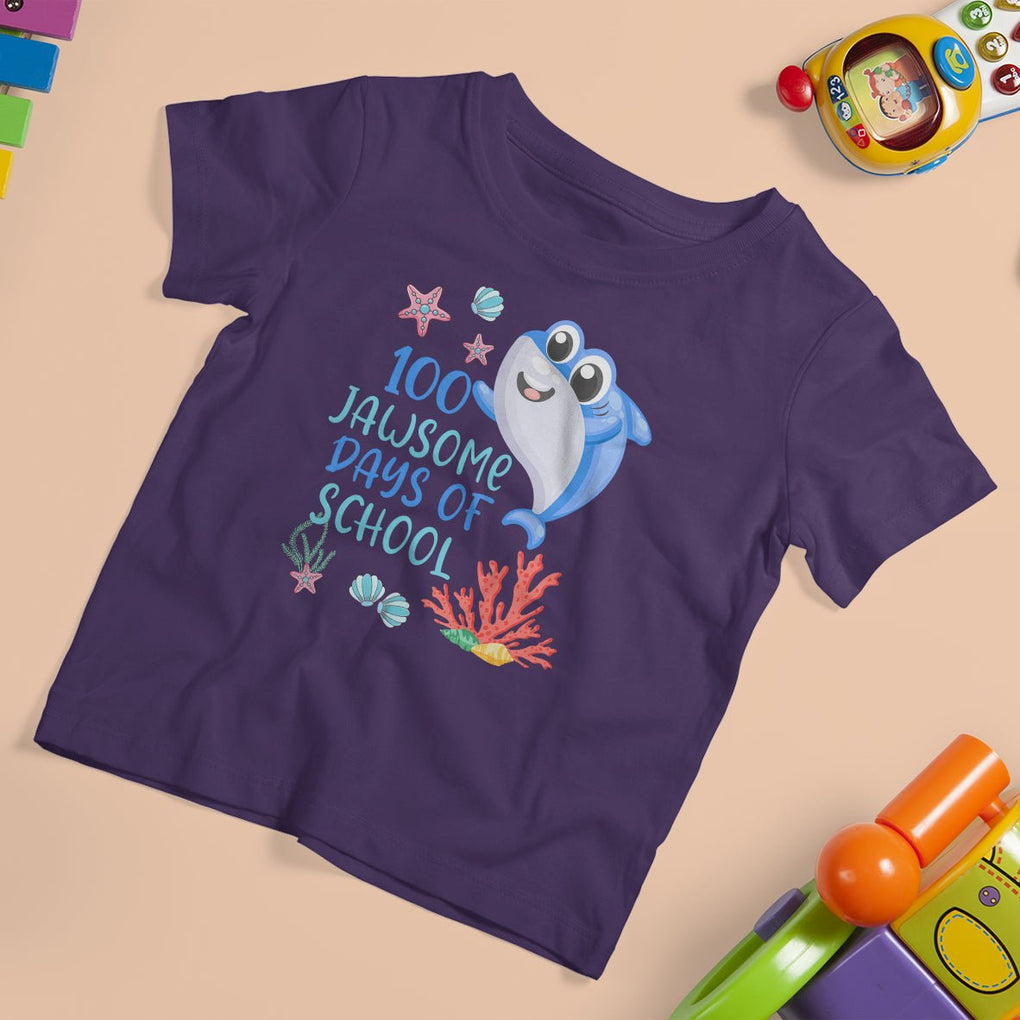 100th Day Of School T Shirt For Kid 100 Jawsome Days Funny Shark TS09 Purple Printyourwear