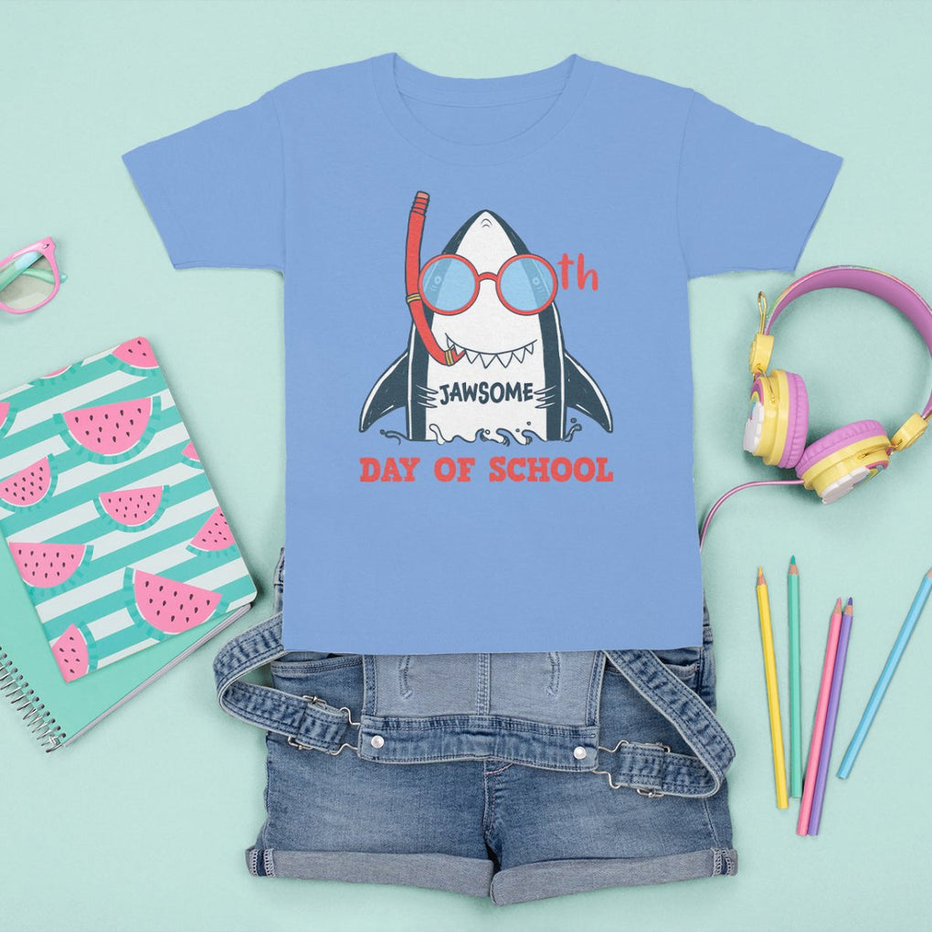 100th Day Of School T Shirt For Kid 100 Jawsome Days Funny Shark TS09 Carolina Blue Printyourwear