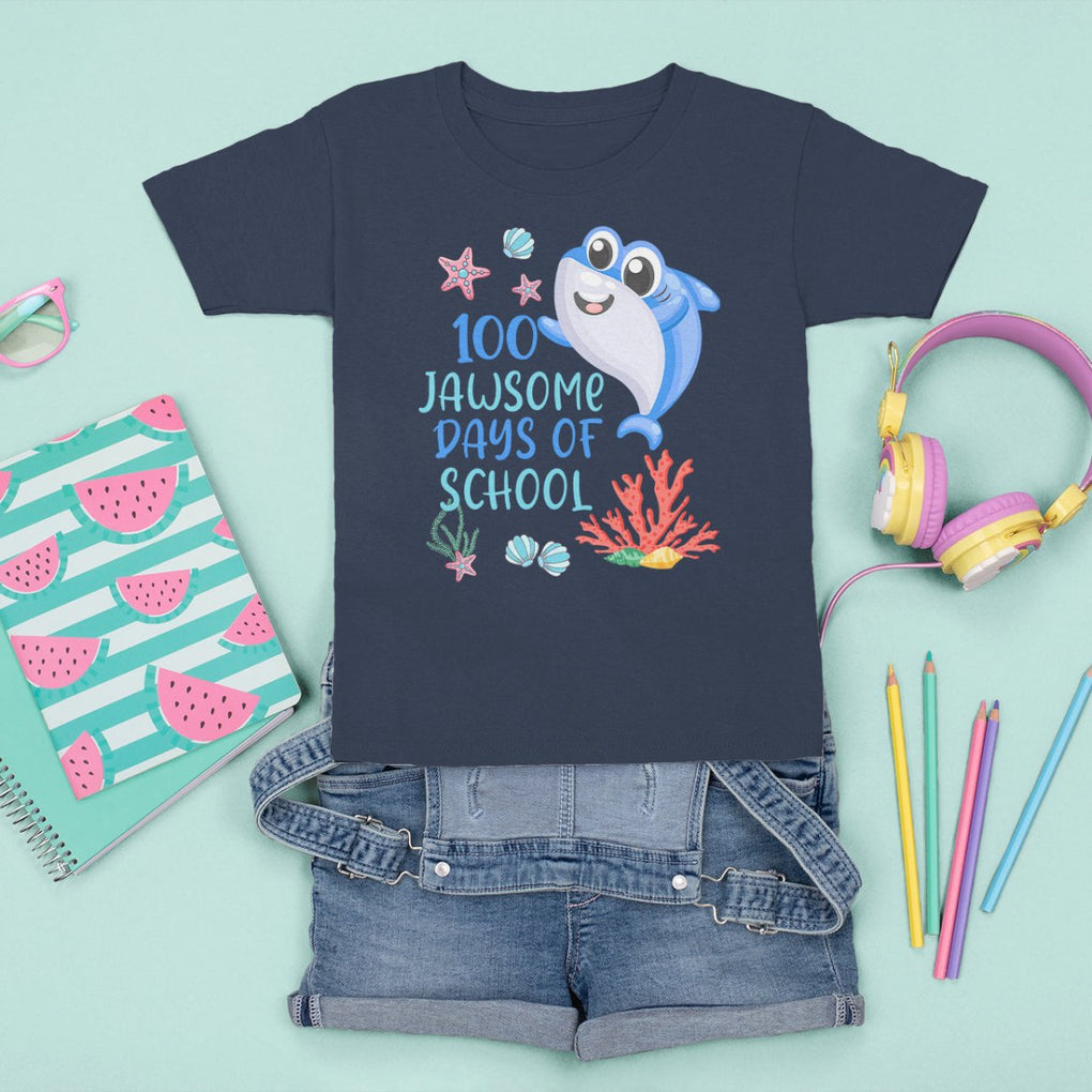 100th Day Of School T Shirt For Kid 100 Jawsome Days Funny Shark TS09 Navy Printyourwear