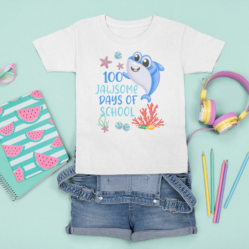 100th Day Of School T Shirt For Kid 100 Jawsome Days Funny Shark TS09 White Printyourwear