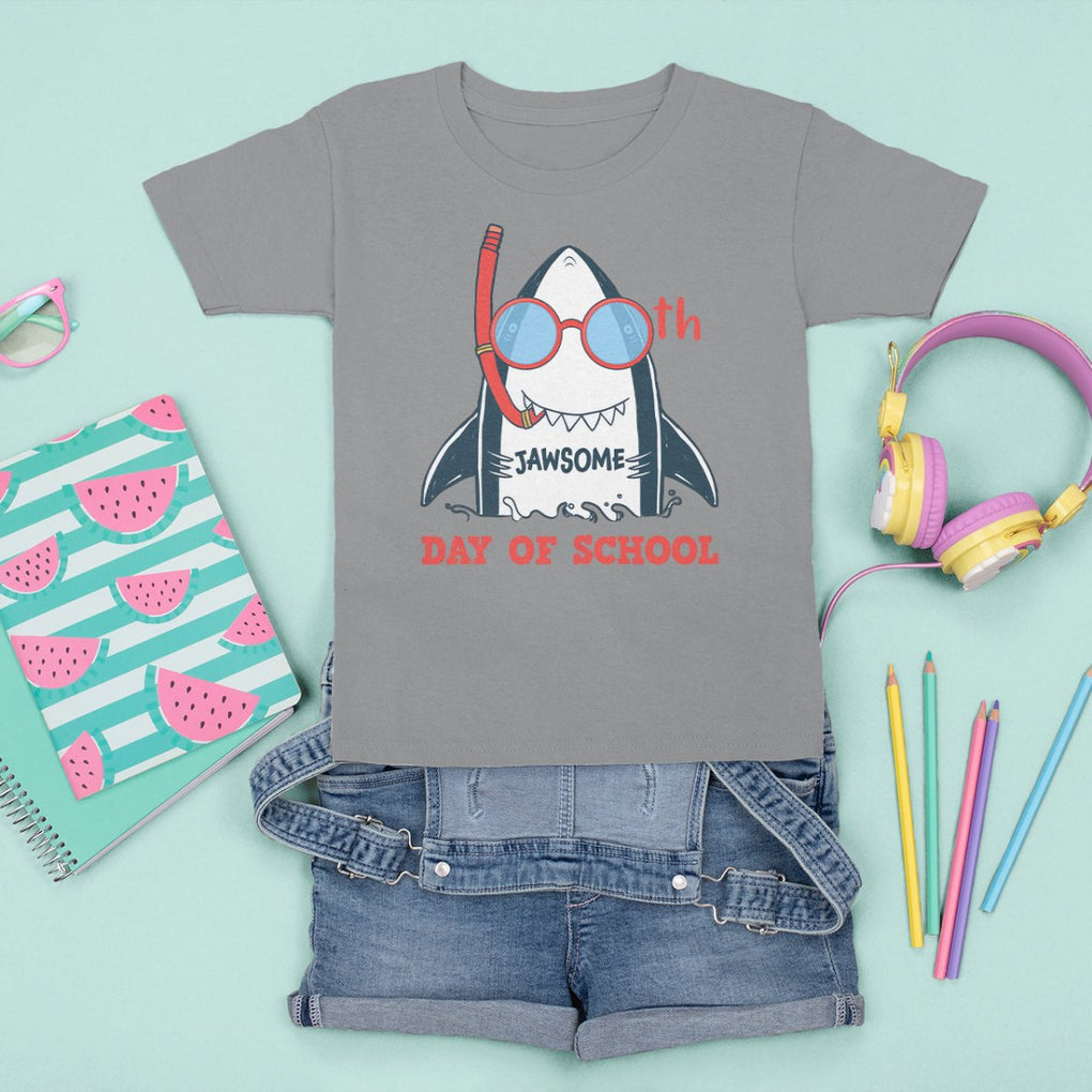 100th Day Of School T Shirt For Kid 100 Jawsome Days Funny Shark TS09 Sport Gray Printyourwear