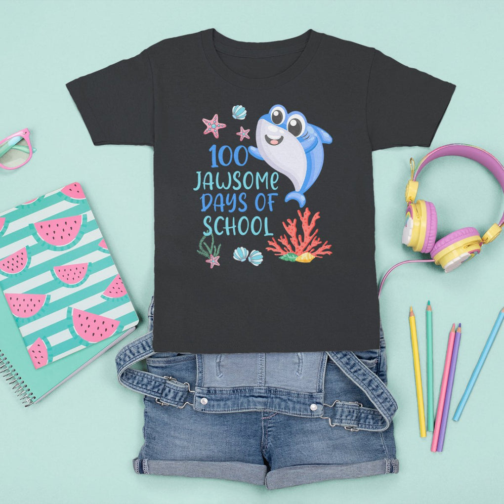 100th Day Of School T Shirt For Kid 100 Jawsome Days Funny Shark TS09 Black Printyourwear