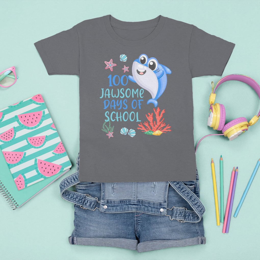 100th Day Of School T Shirt For Kid 100 Jawsome Days Funny Shark TS09 Charcoal Printyourwear