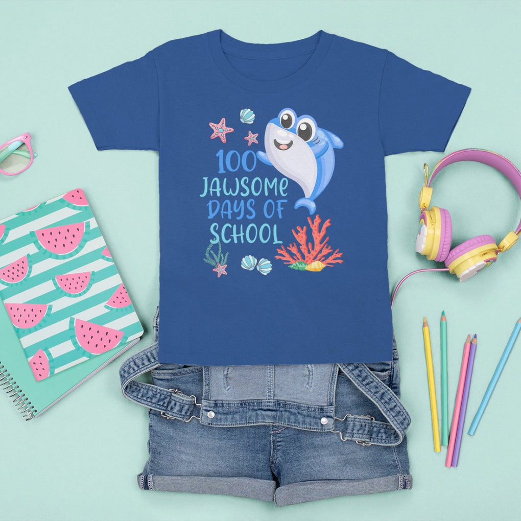 100th Day Of School T Shirt For Kid 100 Jawsome Days Funny Shark TS09 Royal Blue Printyourwear