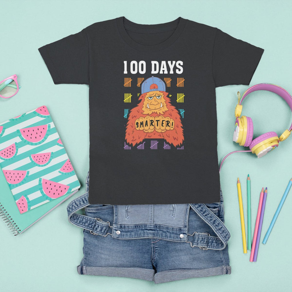 100th Day Of School T Shirt For Kid 101 Days Smarter Cool Bigfoot Sasquatch TS09 Black Printyourwear