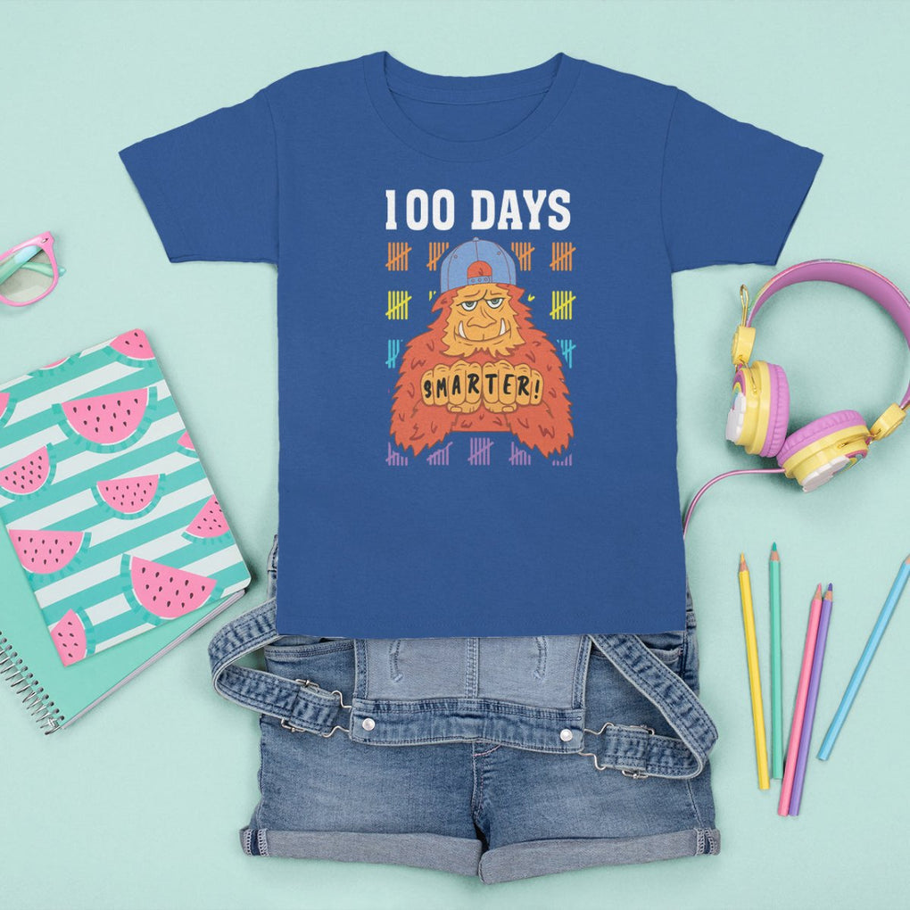 100th Day Of School T Shirt For Kid 101 Days Smarter Cool Bigfoot Sasquatch TS09 Royal Blue Printyourwear