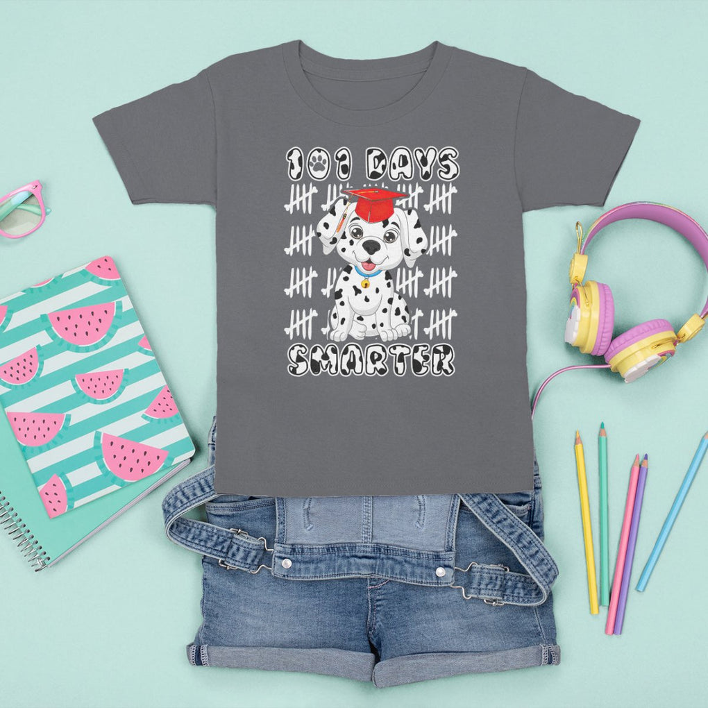 100th Day Of School T Shirt For Kid 101 Days Smarter Cute Dalmatian Dog TS09 Charcoal Printyourwear