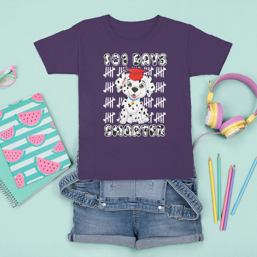 100th Day Of School T Shirt For Kid 101 Days Smarter Cute Dalmatian Dog TS09 Purple Printyourwear