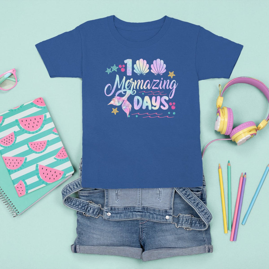 100th Day Of School T Shirt For Kid 101 Mermazing Days Mermaid TS09 Royal Blue Printyourwear