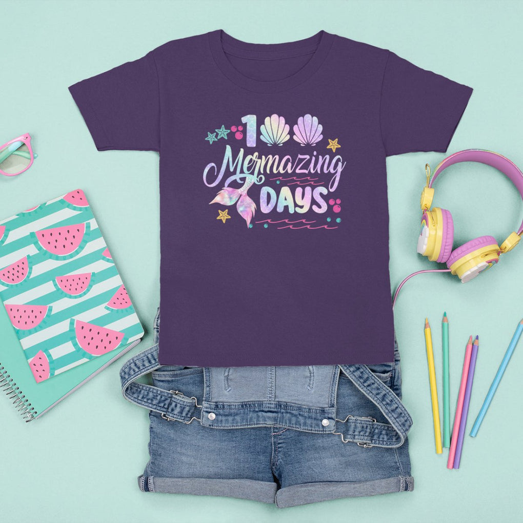 100th Day Of School T Shirt For Kid 101 Mermazing Days Mermaid TS09 Purple Printyourwear
