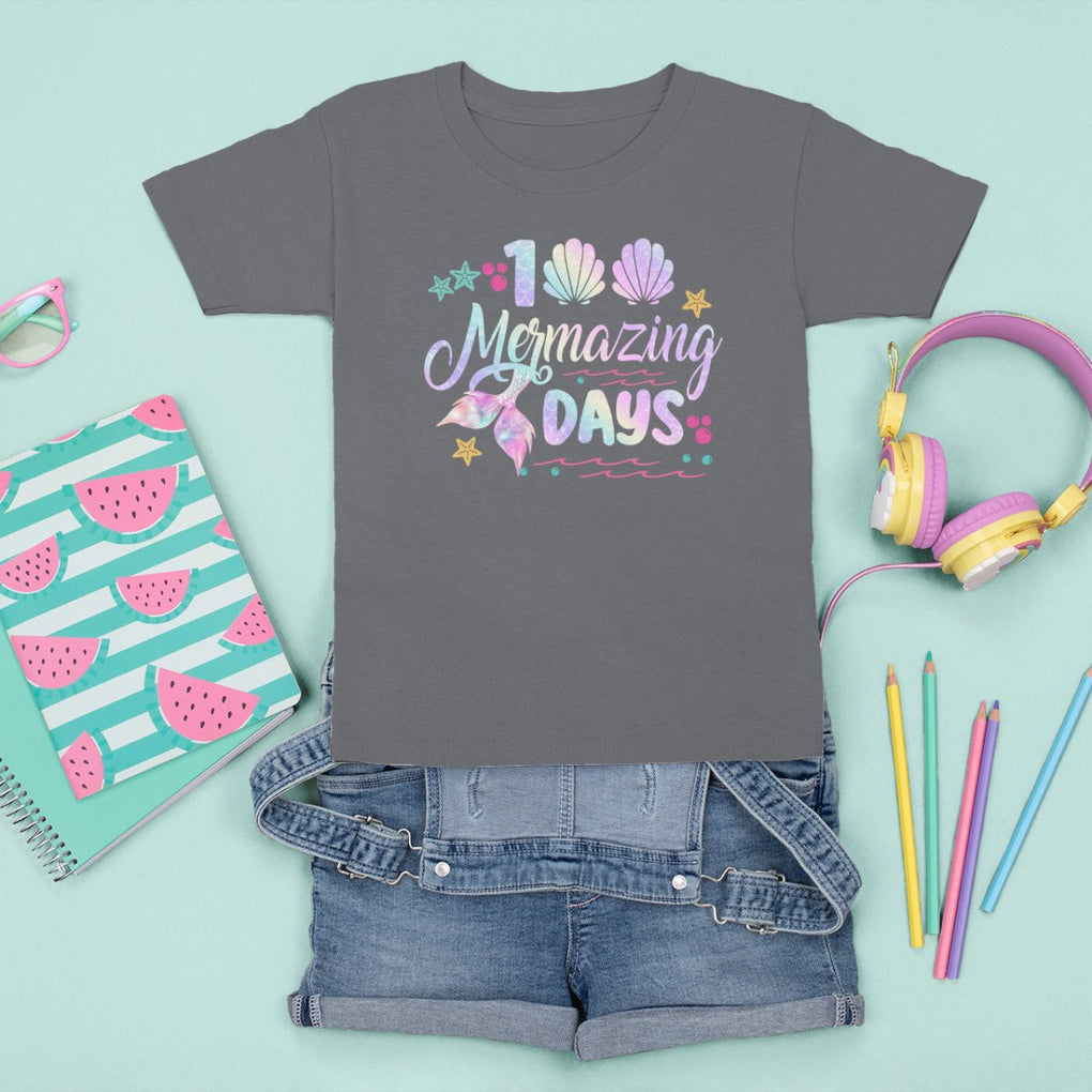 100th Day Of School T Shirt For Kid 101 Mermazing Days Mermaid TS09 Charcoal Printyourwear