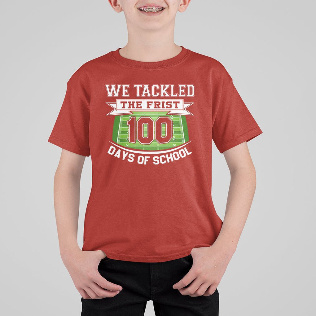 100th Day Of School T Shirt For Kid Football We Tackled The Firrst 100 Days Of School TS09 Red Printyourwear