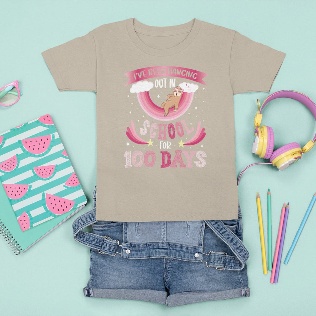 100th Day Of School T Shirt For Kid Hanging Out In School For 100 Days Funny Sloth TS09 Sand Printyourwear