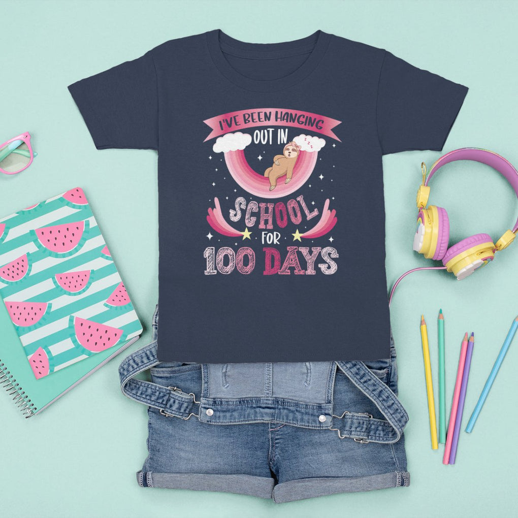 100th Day Of School T Shirt For Kid Hanging Out In School For 100 Days Funny Sloth TS09 Navy Printyourwear