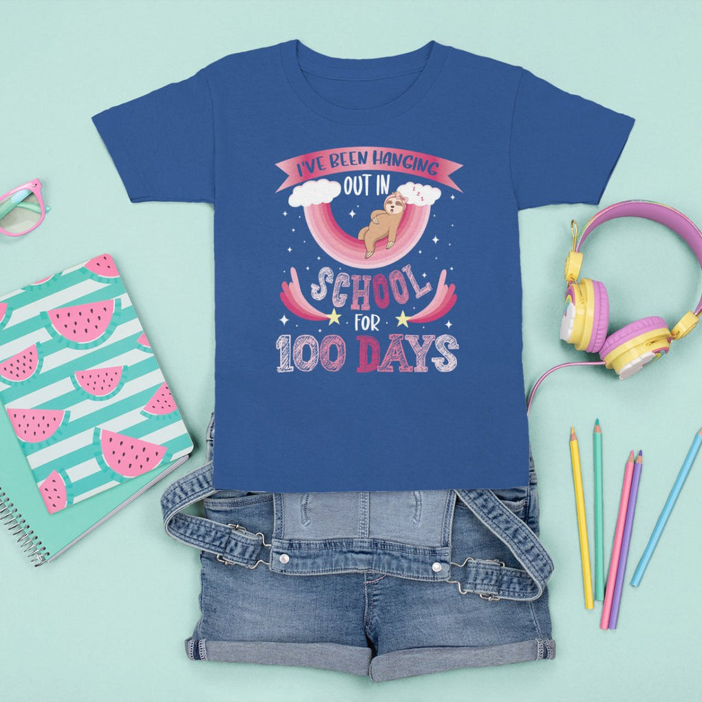 100th Day Of School T Shirt For Kid Hanging Out In School For 100 Days Funny Sloth TS09 Royal Blue Printyourwear