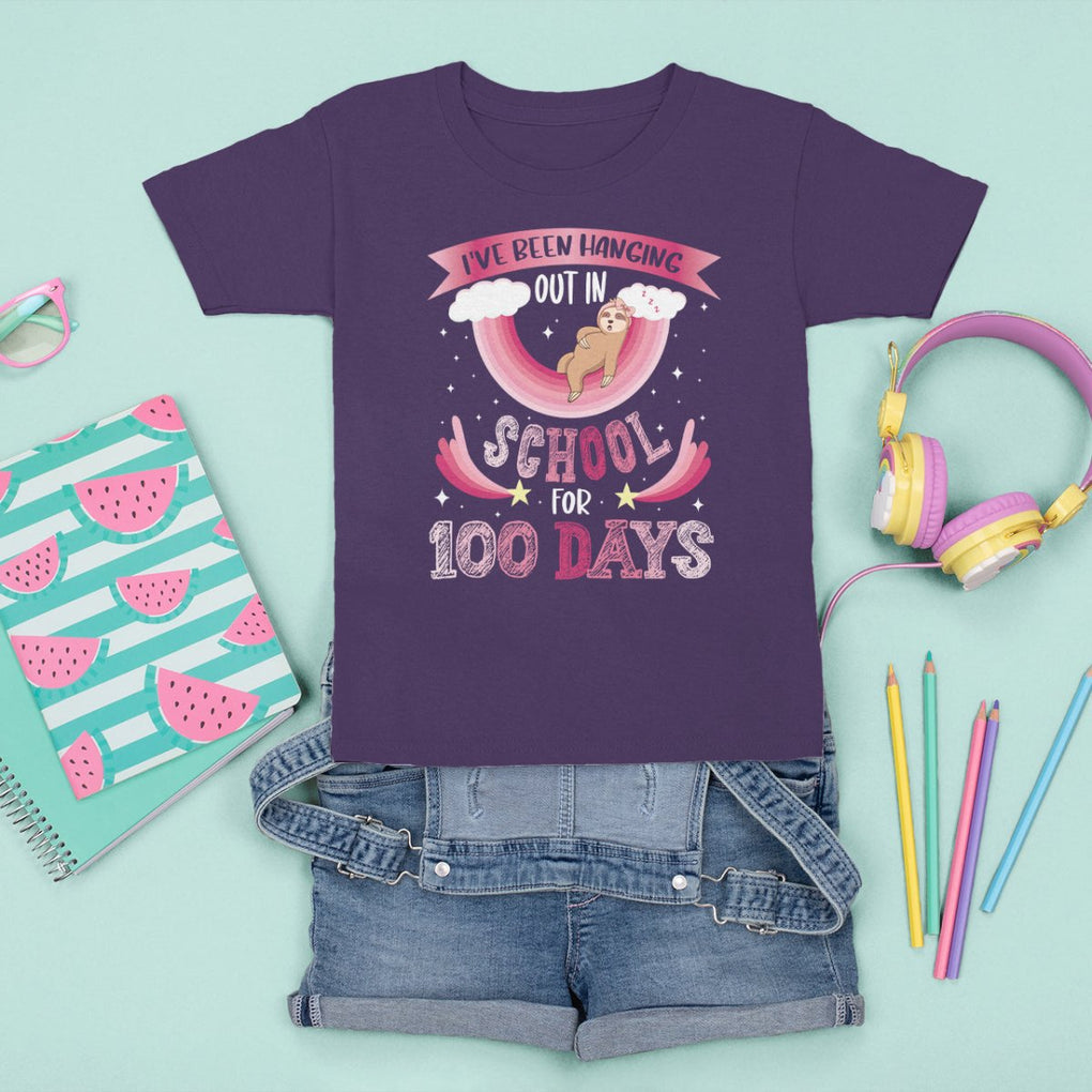 100th Day Of School T Shirt For Kid Hanging Out In School For 100 Days Funny Sloth TS09 Purple Printyourwear