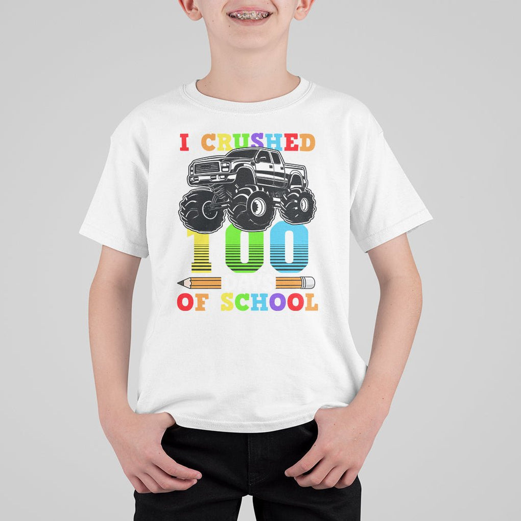 100th Day Of School T Shirt For Kid I Crushed 100 Days Monster Truck TS09 White Printyourwear
