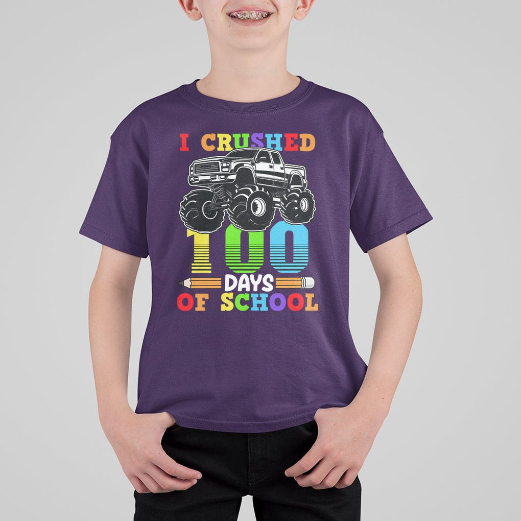 100th Day Of School T Shirt For Kid I Crushed 100 Days Monster Truck TS09 Purple Printyourwear