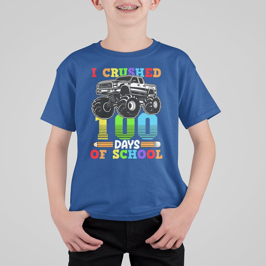 100th Day Of School T Shirt For Kid I Crushed 100 Days Monster Truck TS09 Royal Blue Printyourwear