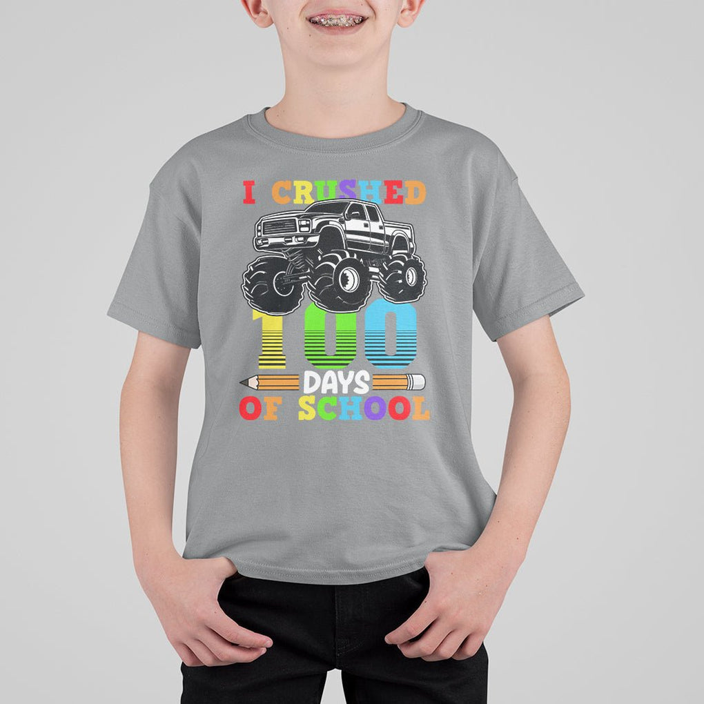 100th Day Of School T Shirt For Kid I Crushed 100 Days Monster Truck TS09 Sport Gray Printyourwear