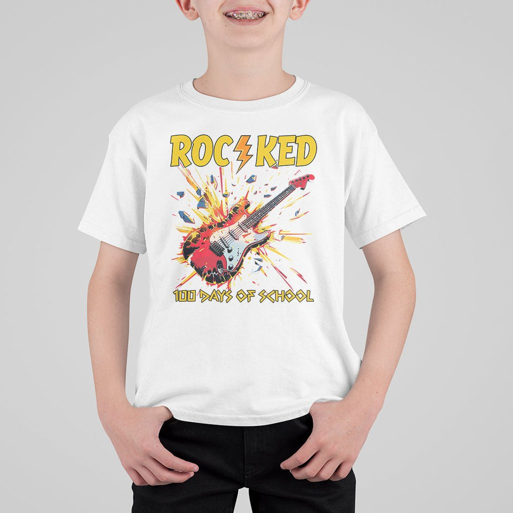 100th Day Of School T Shirt For Kid I Rocked 100 Days Funny Rock Lover Guitar TS09 White Printyourwear